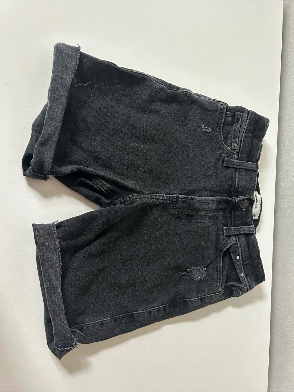 abercrombie kids Black Rolled Hem Distressed Denim Shorts